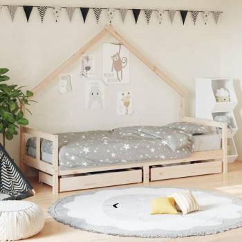 Cama infantil con cajones de madera maciza de pino 80x200 cm Vidaxl Marrón