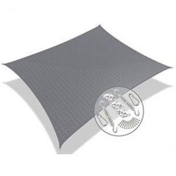 Toldo Vela de Sombra Rectangular 3x5 m con Kit de Montaje, Color Gris, Protección UV y Material Transpirable HDPE