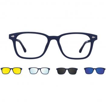 Cuadrado Clip-On Plástico Azules Armazones y Lentes Recetadas para Hombre - Gafas Anti-Azules - SmartBuy Collection
