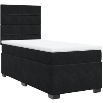 Cama box spring con colchón de terciopelo negro 100x200 cm