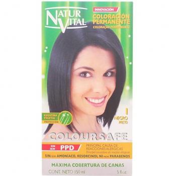 NaturVital Coloursafe Tinte Permanente Nº 1 Negro Sin Amoníaco Cobertura de Canas - 150ml