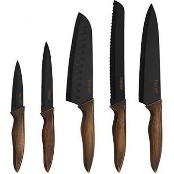 hecef Juego de Cuchillos de Cocina profesional, Cuchillos Cocina con Funda Acero Inoxidable negro, Cuchillo de Cocina, Cuchillo de Pan, Cuchillo Santoku, Cuchillo Multifuncional y Cuchillo de Pelar