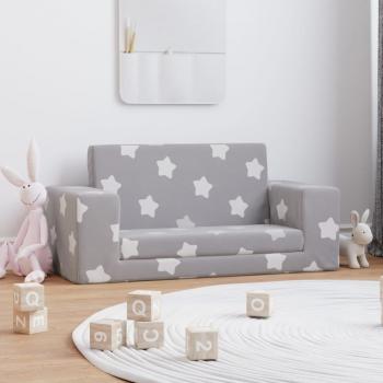 Sofá cama infantil 2 plazas gris claro con estrellas de felpa suave