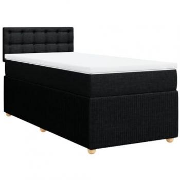 Cama box spring con colchón de muelles en tela negra 90x200 cm