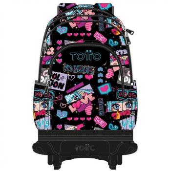 Mochila Escolar Totto con Ruedas Desmontables en Color Negro Misato - Ideal para el Colegio
