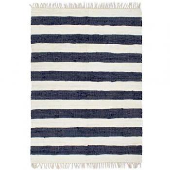 vidaXL Alfombra Tejida a Mano Chindi Algodón Decoración Casa Jardín Bricolaje Estera Moqueta Flexible Suave al Tacto Moderna 160x230cm Azul/Blanca
