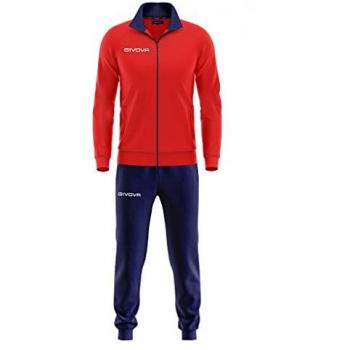 Givova Chándal Torino Rojo y Azul, chándal de entrenamiento, material ligero y transpirable, diseño moderno con detalles en contraste, incluye chaqueta con cremallera y pantalones ajustados, disponible en varias tallas