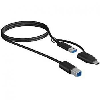 Cable USB 3.2 Gen 1 de 1 m con conector B a A y adaptador USB-C, color negro