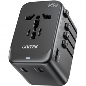 Cargador de Viaje Universal Unitek 65W con 1 Puerto USB-A y 3 Puertos USB-C