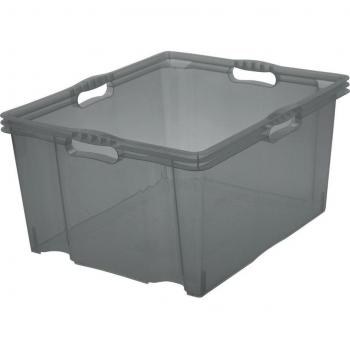 Caja de Almacenamiento Keeeper Transparente con Asas Integradas 52x43x26cm Gris Translúcido