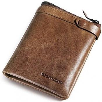 Teemzone Billetera con Cremallera de Hombre Piel Cartera de Cera Cuero