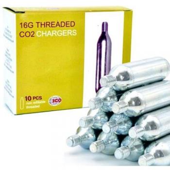 ICO 10uds Bombona CO2 Bicicleta Roscada De 16g para Usar con Inflador CO2 Bicicleta, Cartucho CO2 para Bomba CO2 Bicicleta Portátil para Bicicleta MTB Y De Carretera
