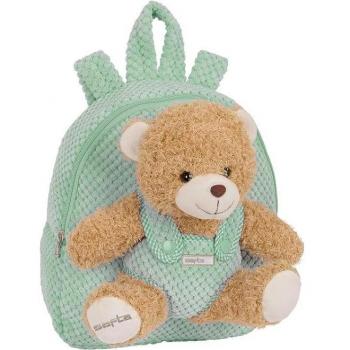 Mochila Preescolar con Peluche Osito Turquesa 27cm Safta
