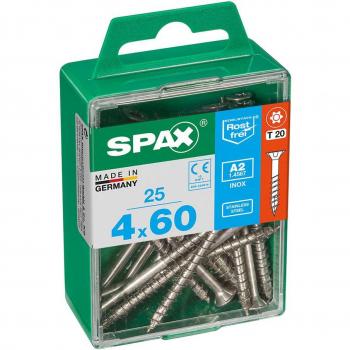 Caja de 25 unidades de tornillos para madera SPAX con cabeza plana de acero inoxidable A2 (4,0 x 60 mm)