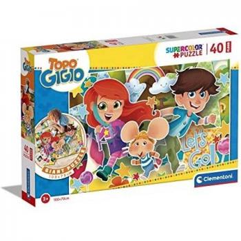 Clementoni- Topo Gigio Supercolor Gigio-40 Piezas-Made in Italy 3 años, Puzzle Floor niños, Suelo