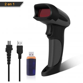 GHB Lector Codigo Barras Inalámbrico Escáner de Codigo de Barras 1800mAh Pistola Codigo de Barra con Receptor Inalambrico y Cable USB Compatible de Windows, Android, iOS