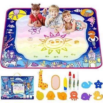 lenbest Agua Dibujo Pintura, Esteras de Agua Doodle, Alfombra de Agua Doodle para Niño, Impermeable, Antideslizante, 14 Colores del Arco Iris, Kit de Rodillos Único