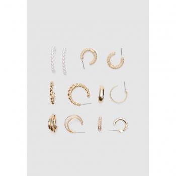 Gold Pearl Bead Hoop Earrings Set of 6