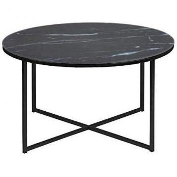AC Design Furniture Antje Mesa de Centro Redonda, Ø: 80 x 45 cm, Áspecto Mármol Negro/Negro, Vidrio/Metal