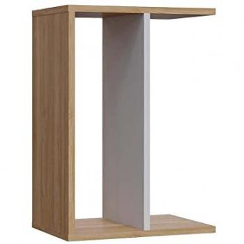 Mesa auxiliar de aglomerado rechapado en melamina, color roble blanco, 100% WELLHOME