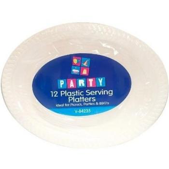 White Plastic Disposable Serving Platters - 12 pack