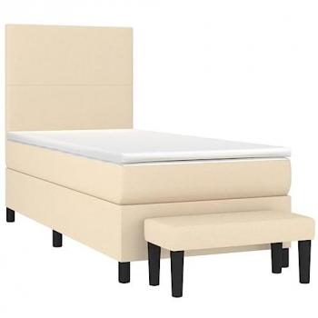 Cama box spring con colchón viscoelástico de espuma, protector, muelles ensacados, adaptable, acolchado reversible, tela color crema 100x200 cm