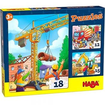 Puzzle Vehículos de Construcción HABA - 20 x 25 cm, Cartón, 3 Piezas, A partir de 3 años