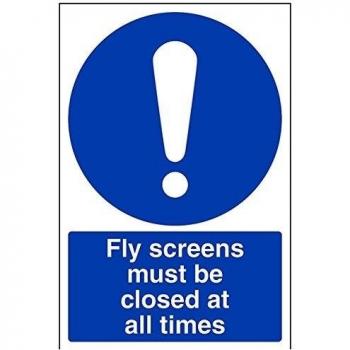 vsafety 44020 au-s obligatorio Catering señal, autoadhesivos,Fly pantallas debe ser cerrada en todo momento, vertical, 200 mm x 300 mm), color azul