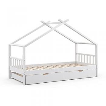 Cama en Forma de Casa Design Blanco 90x200 cm con Cama de Invitados