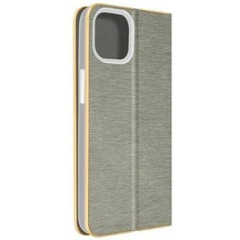 Funda Tarjetero y Soporte Vídeo para Apple iPhone 14 - Gris/Dorado
