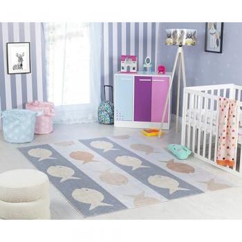 Alfombra Infantil Lavable Pez Beige/Gris/Naranja 80x150 cm