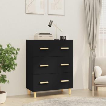 Aparador de madera contrachapada negro 70x34x90 cm, Mueble de Almacenaje de Salón, Armarios con Puertas, Cajón de Madera, Buffet para salón Moderno, Armario Auxiliar
