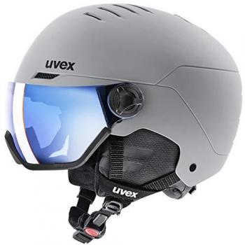 Uvex Wanted Visor Unisex Ski Helmet (54-58 cm, Rhino Matt with Blue Mirror Lens)