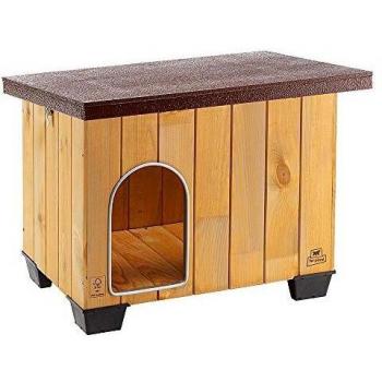 Ferplast Caseta de exterior para perros BAITA 60, Madera ecosostenible, Pies aislantes, Puerta con perfil de aluminio resistente a las mordeduras, Techo abrible, 71,5 x 57 x h 52,5 cm