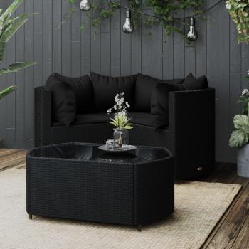 vidaXL 4-Piece Black Poly Rattan Garden Lounge Set with Cushions