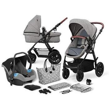 Kinderkraft Carrito Bebé 3 Piezas XMOOV, Capazo, Silla Paseo, Silla Coche, Gris