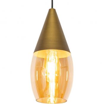 Lámpara colgante moderna dorada con cristal ámbar - Drop