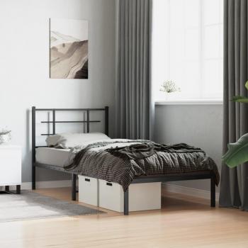 Estructura de cama con cabecero negro 90x200 cm