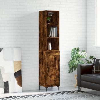 Aparador de madera contrachapada 34,5x34x180 cm con 1 puerta de madera en roble ahumado, mueble de almacenaje para salón, buffet y armario auxiliar