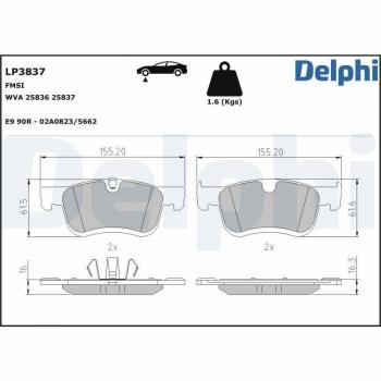 Juego de pastillas de freno DELPHI LP3837 para freno de estacionamiento de disco compatible con PEUGEOT Rifter, Partner y CITROËN Berlingo