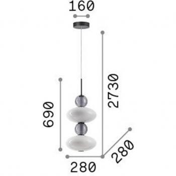 Lámpara colgante LED Lumiere-2 de Ideal Lux, cristal opal/gris, plafón LED integrado slim colgante negro 3350Lm 3000K