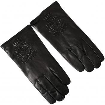 Dolce & Gabbana Black Leather Embossed Logo Short Gloves for Men - Size 10 (XL)