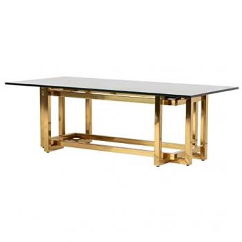 Adda Home Mesa Centro Inox. Cristal Kursk 120x60x40 Cm - Diseño Elegante y Sofisticado, Acero Inoxidable, Negro/Dorado
