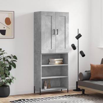 Aparador alto de madera contrachapada gris hormigón 69,5x34x180 cm con 3 estantes, mueble de almacenaje para salón, buffet y armario auxiliar