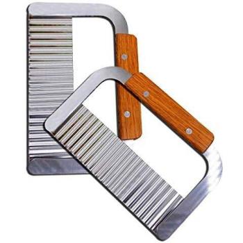 MOACC Cortador de la Cortadora de Viruta Ondulada de Patata de Acero Inoxidable con Mango de Madera Herramienta de Corte de Cocina para Patatas Zanahorias Pepinos, Set de 2 Piezas