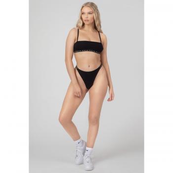 Kaiia Elastic Rib Strappy Back Bra Black