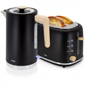 Set Desayuno Nórdico Briebe: Tostadora de Pan 2 Rebanadas con Ranura Ancha y Hervidor Eléctrico Inalámbrico 1,7L 2200W Negro