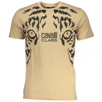 Cavalli Class Beige Cotton T-Shirt - XXL, Male, Print Logo, Round Neck