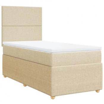 Cama box spring con colchón tela color crema 90x190 cm