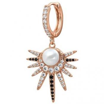 Pendiente Piercing Aro Zermatt en Plata de Ley 925 con Baño de Oro Rosa, Circonitas y Perla, Cierre Clic